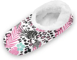 Kids Winter Slippers for Boys Girls Leopard Print Pink Palm Leaf Warm Soft Non Slip House Slippers Children Indoor