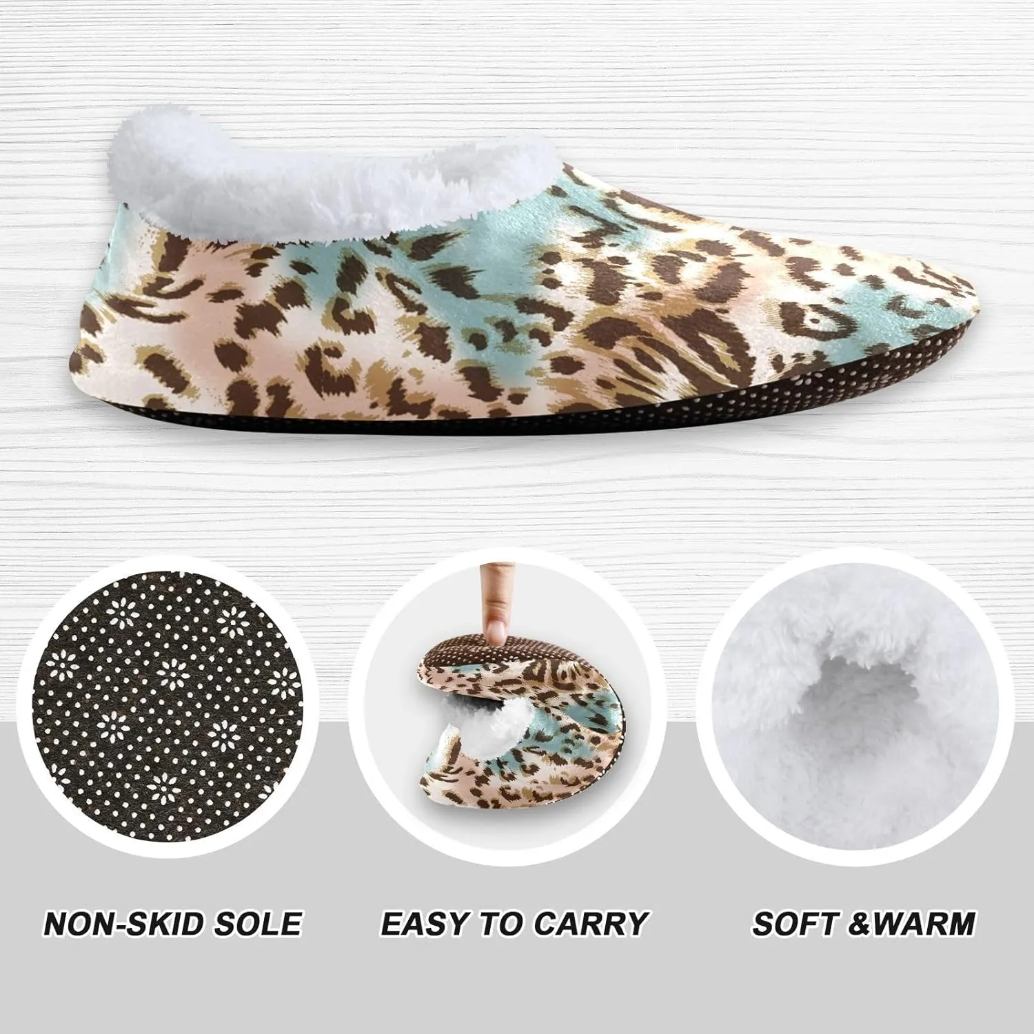 Kids Winter Slippers for Boys Girls Leopard Retro Animal Print Warm Soft Non Slip House Slippers Children Indoor