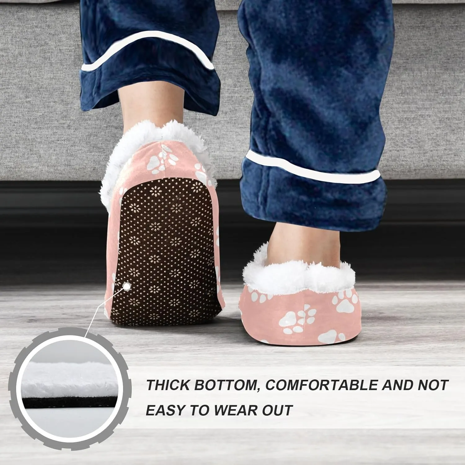 Kids Winter Slippers for Boys Girls Pink Paws Animal Print Warm Soft Non Slip House Slippers Children Indoor