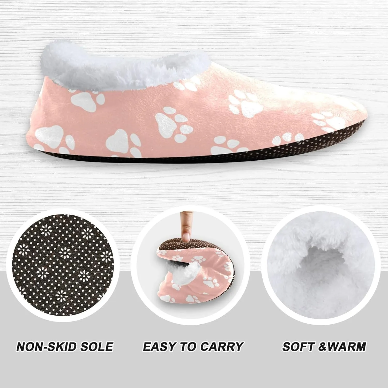 Kids Winter Slippers for Boys Girls Pink Paws Animal Print Warm Soft Non Slip House Slippers Children Indoor