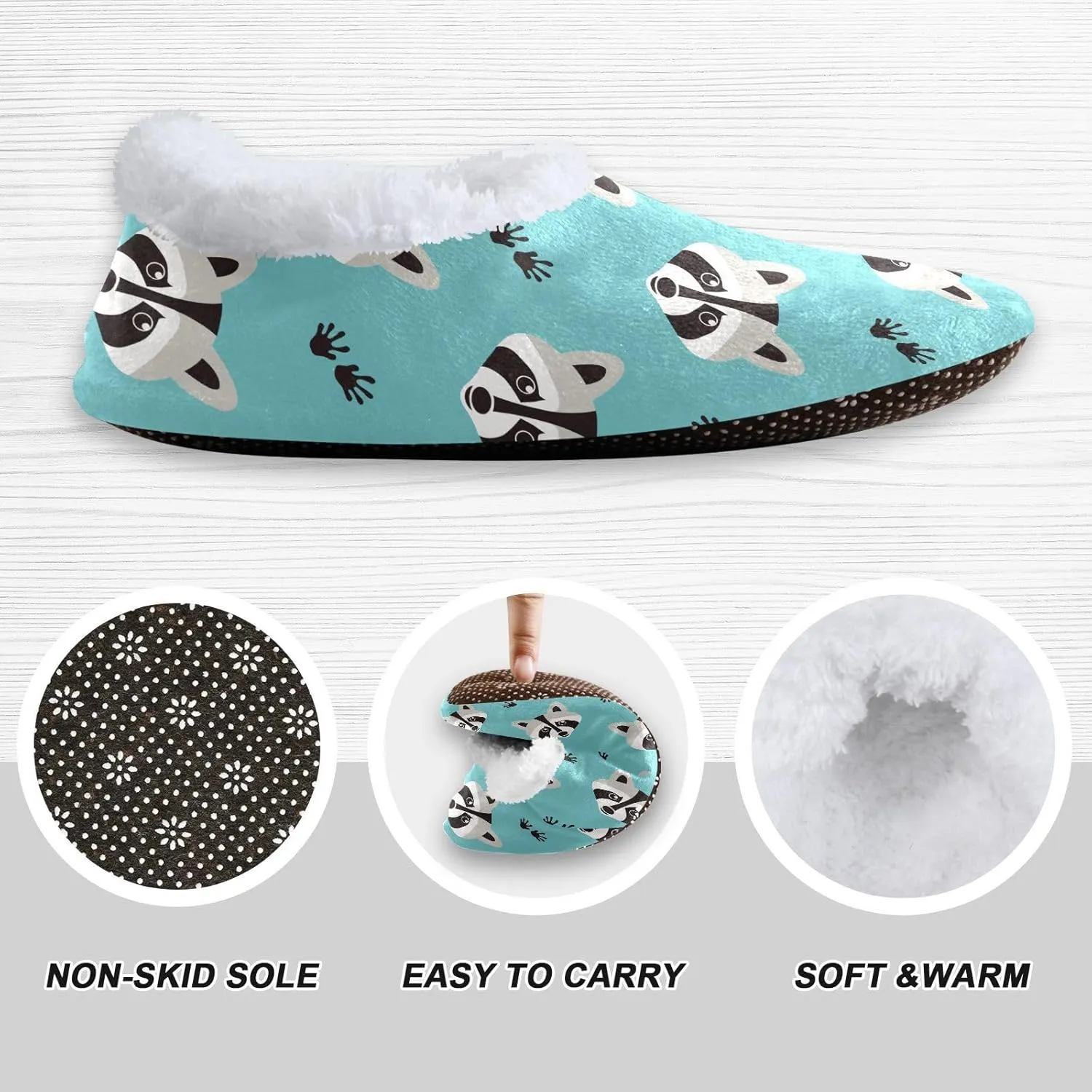 Kids Winter Slippers for Boys Girls Raccoon Paw Animal Print Warm Soft Non Slip House Slippers Children Indoor