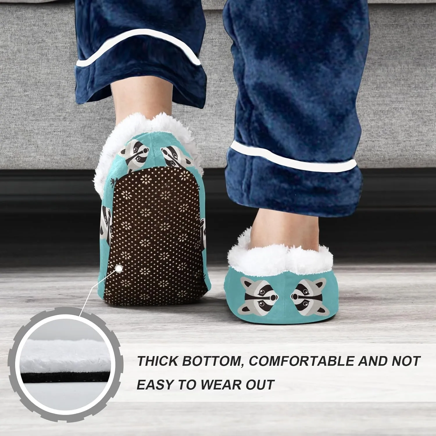 Kids Winter Slippers for Boys Girls Raccoon Paw Animal Print Warm Soft Non Slip House Slippers Children Indoor
