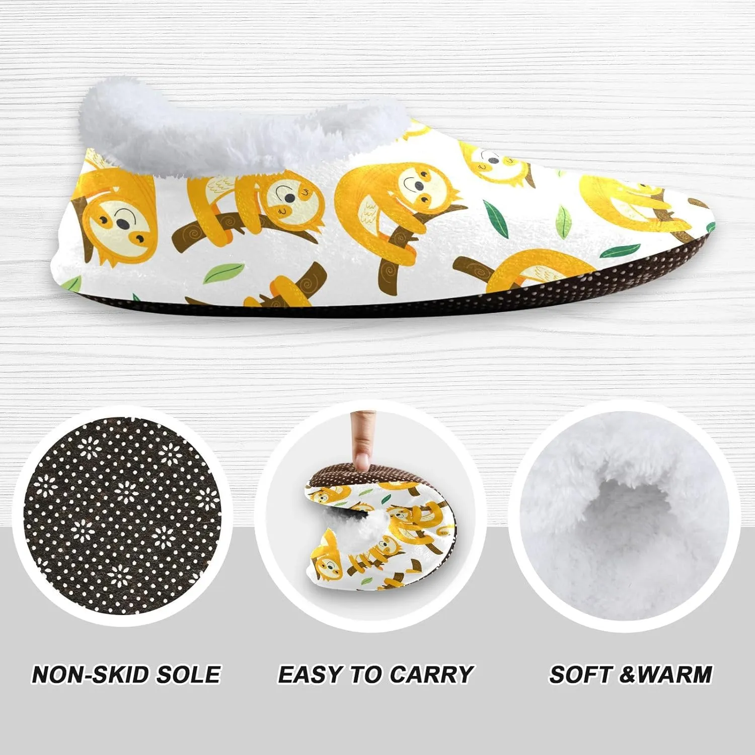 Kids Winter Slippers for Boys Girls Sloth Yellow Cartoon Animal Warm Soft Non Slip House Slippers Children Indoor