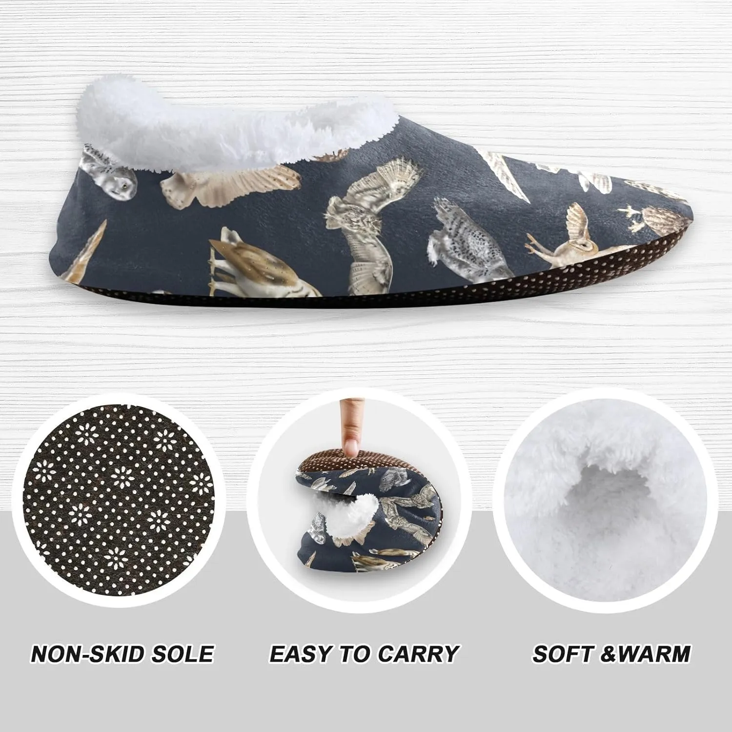 Kids Winter Slippers for Boys Girls Watercolor Bird Owl Warm Soft Non Slip House Slippers Children Indoor