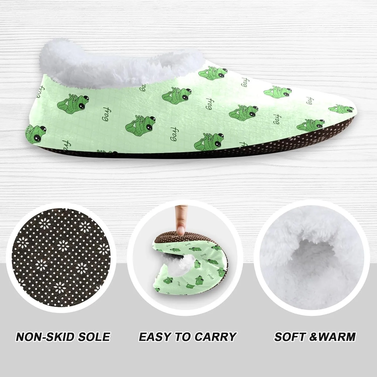 Kids Winter Slippers Frog Cartoon Green Funny Animal Warm Soft Non Slip House Slippers for Boys Girls Indoor