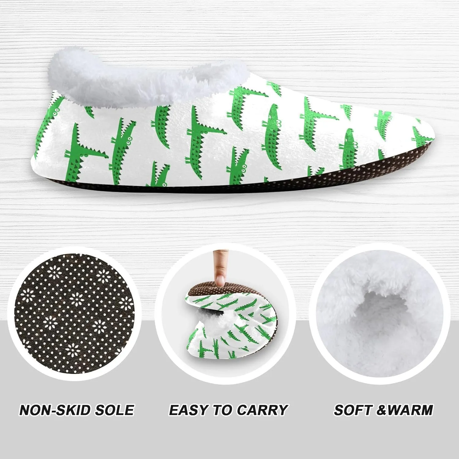 Kids Winter Slippers Funny Crocodile Pattern Doodle Animal Warm Soft Non Slip House Slippers for Boys Girls Indoor