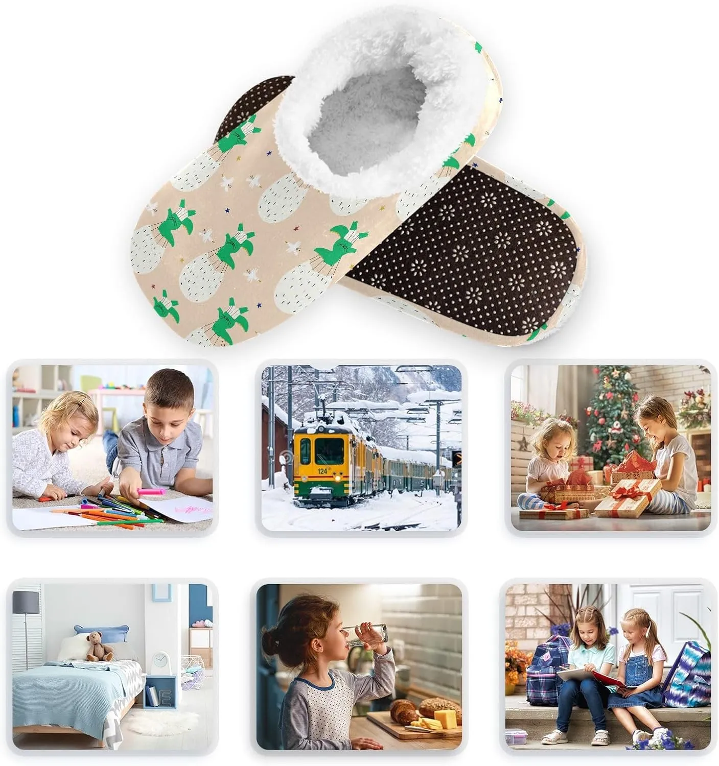 Kids Winter Slippers Funny Seamless Crocodiles Animal Warm Soft Non Slip House Slippers for Boys Girls Indoor