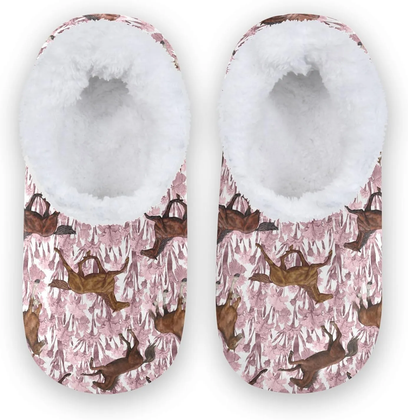 Kids Winter Slippers Horse Seamless Floral Retro Animal Warm Soft Non Slip House Slippers for Boys Girls Indoor