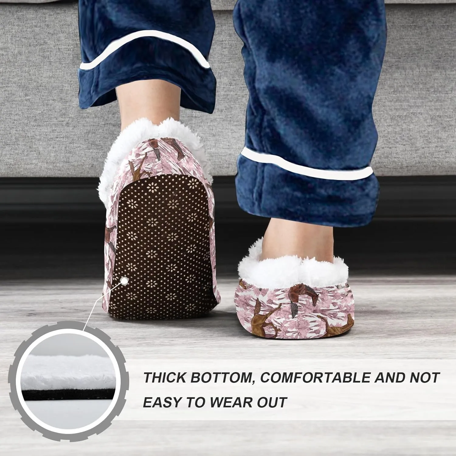 Kids Winter Slippers Horse Seamless Floral Retro Animal Warm Soft Non Slip House Slippers for Boys Girls Indoor