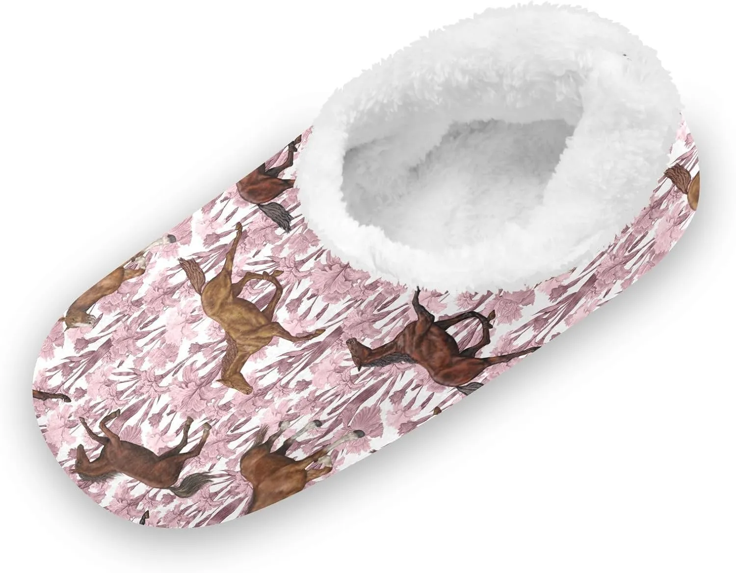 Kids Winter Slippers Horse Seamless Floral Retro Animal Warm Soft Non Slip House Slippers for Boys Girls Indoor