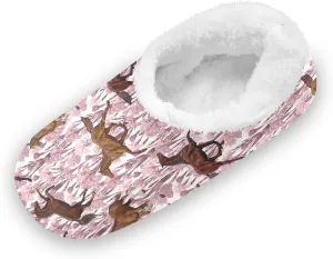 Kids Winter Slippers Horse Seamless Floral Retro Animal Warm Soft Non Slip House Slippers for Boys Girls Indoor