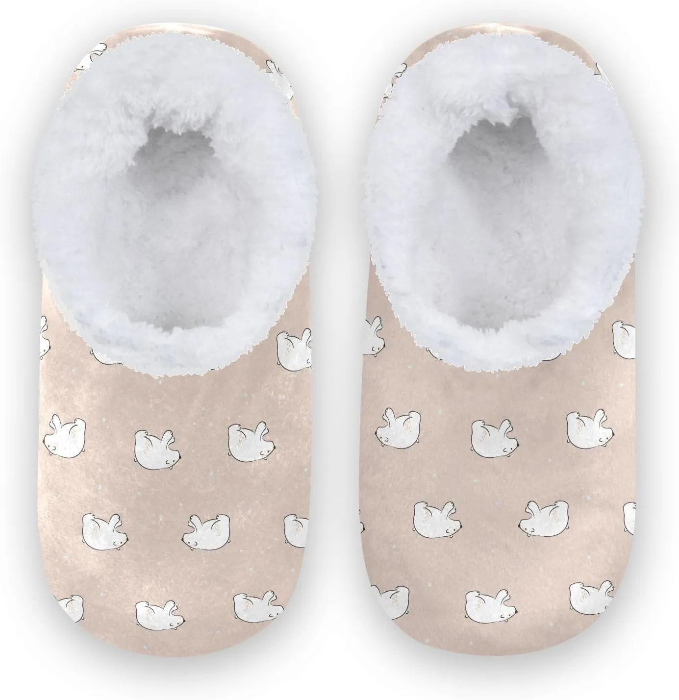 Kids Winter Slippers Polar Bear Hand Drawn Cartoon Animal Warm Soft Non Slip House Slippers for Boys Girls Indoor
