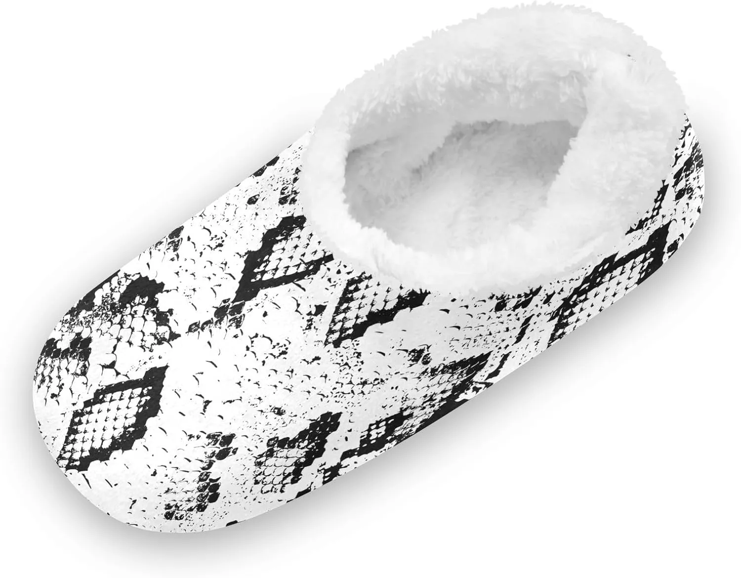 Kids Winter Slippers Snake Skin Textured Animal Black White Warm Soft Non Slip House Slippers for Boys Girls Indoor