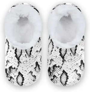 Kids Winter Slippers Snake Skin Textured Animal Black White Warm Soft Non Slip House Slippers for Boys Girls Indoor