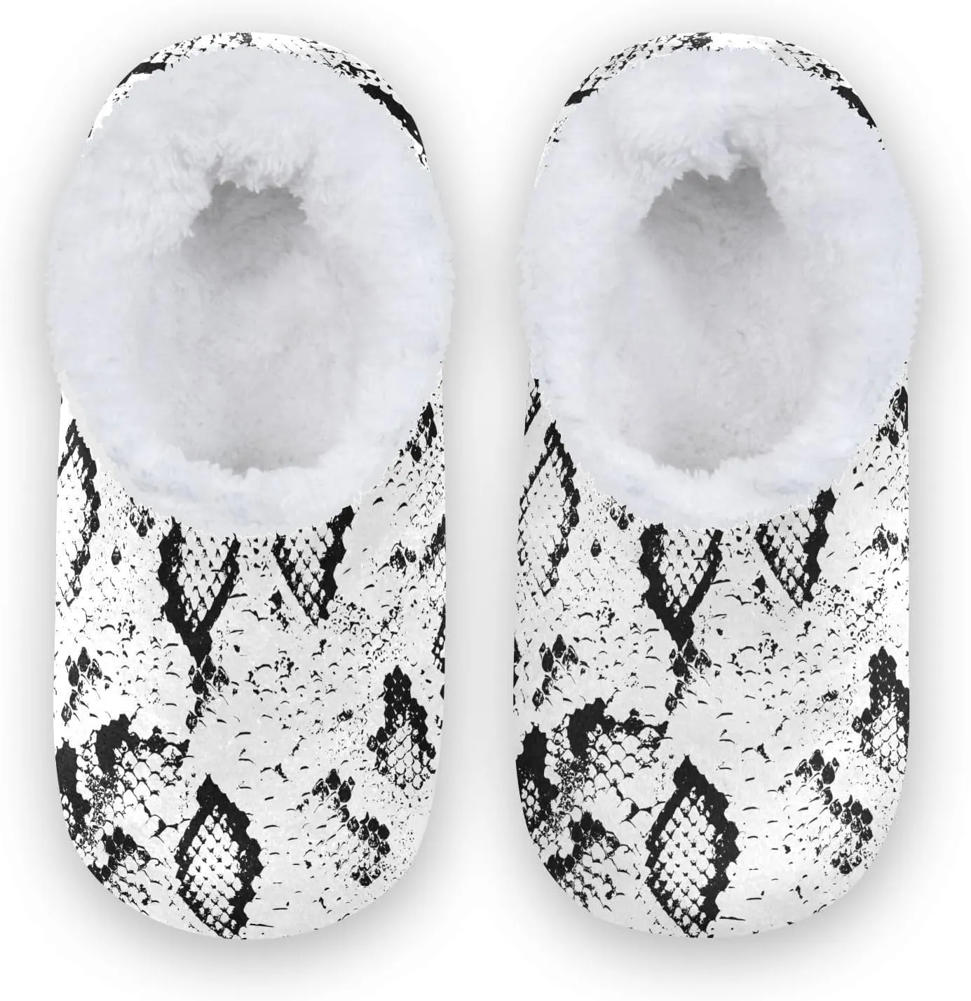 Kids Winter Slippers Snake Skin Textured Animal Black White Warm Soft Non Slip House Slippers for Boys Girls Indoor