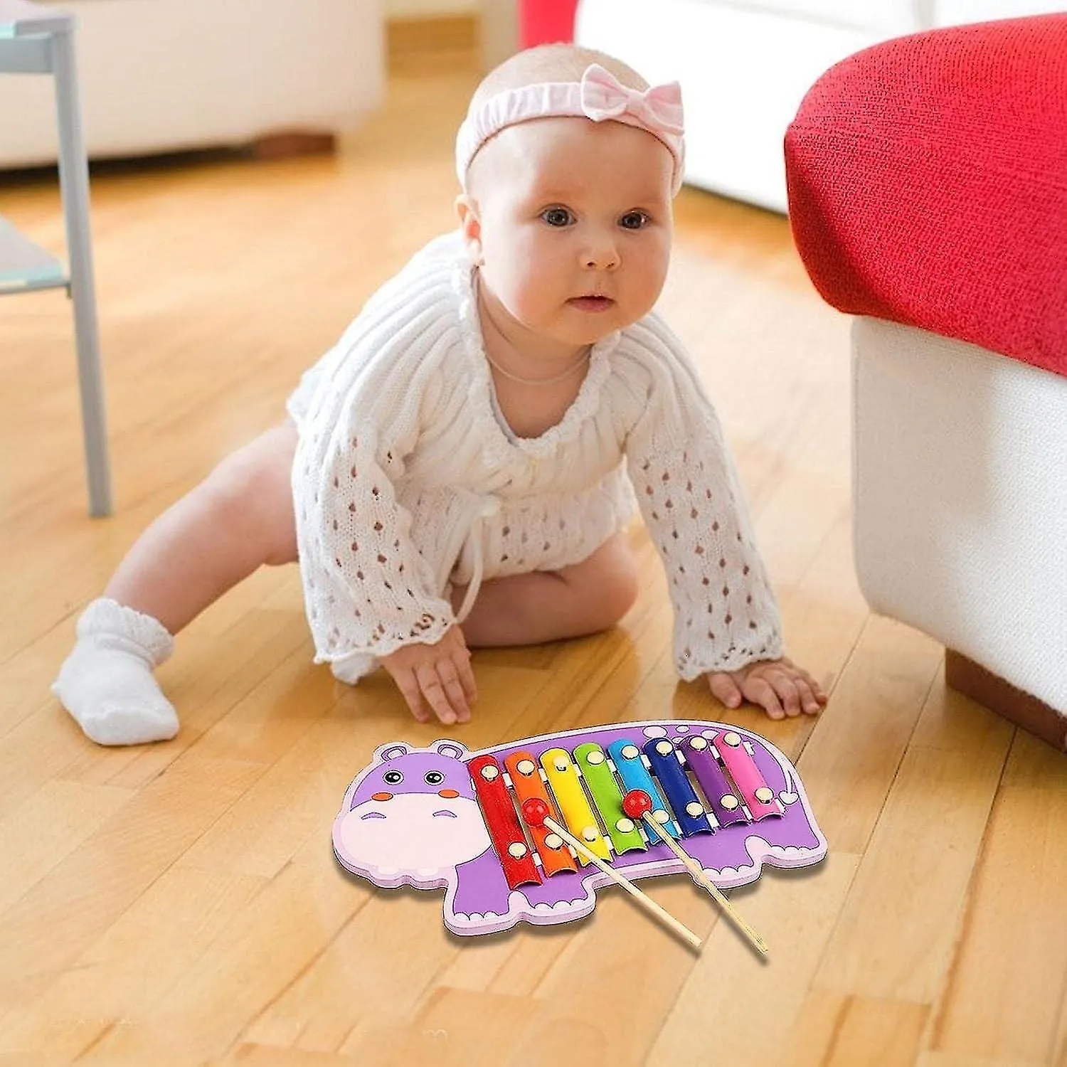 Kids Xylophone Toy Music Teaching Aid Cartoon 8 Notes Xylophone Musical Toy Wit