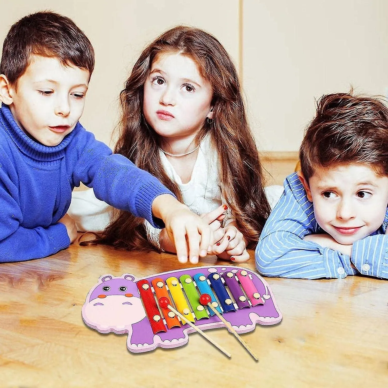 Kids Xylophone Toy Music Teaching Aid Cartoon 8 Notes Xylophone Musical Toy Wit