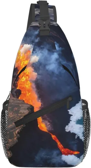Kilauea Volcanos Print Diagonally Sling Bag Cross Bag Adjustable Strap Compact Crossbody Bag Travel Bag