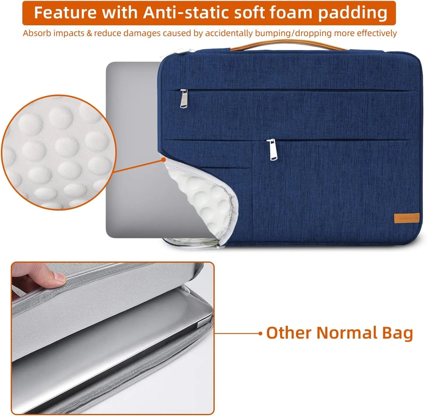 KINGSLONG 14 inch Laptop Sleeve Bag, Slim Shockproof Handbag, Computer Carrying Case Cover Compatible with MacBook Air/Pro,Acer Asus Dell HP Blue