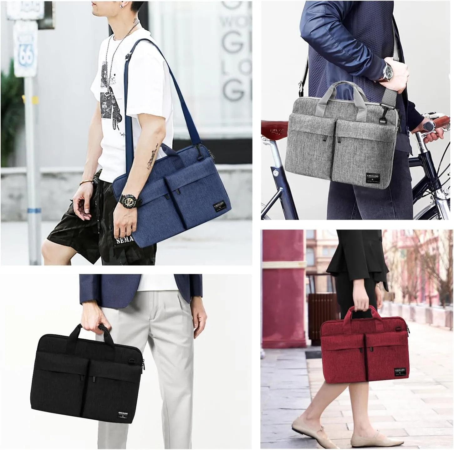 KINGSLONG 17-17.3 inch Slim Laptop Bag, Computer Carrying Case with Shoulder Strap, Notebook Handbag Cover for Men Women Fits Acer Asus Lenovo HP Toshiba Black