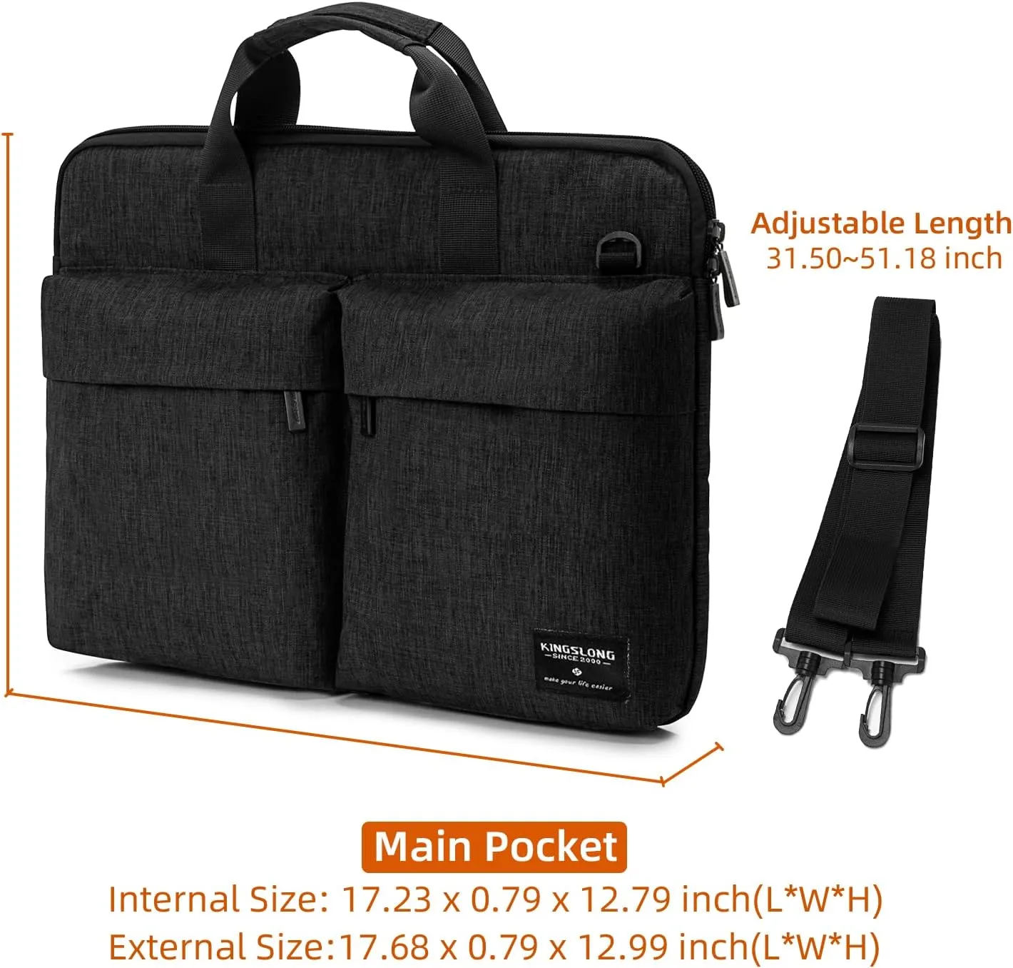 KINGSLONG 17-17.3 inch Slim Laptop Bag, Computer Carrying Case with Shoulder Strap, Notebook Handbag Cover for Men Women Fits Acer Asus Lenovo HP Toshiba Black