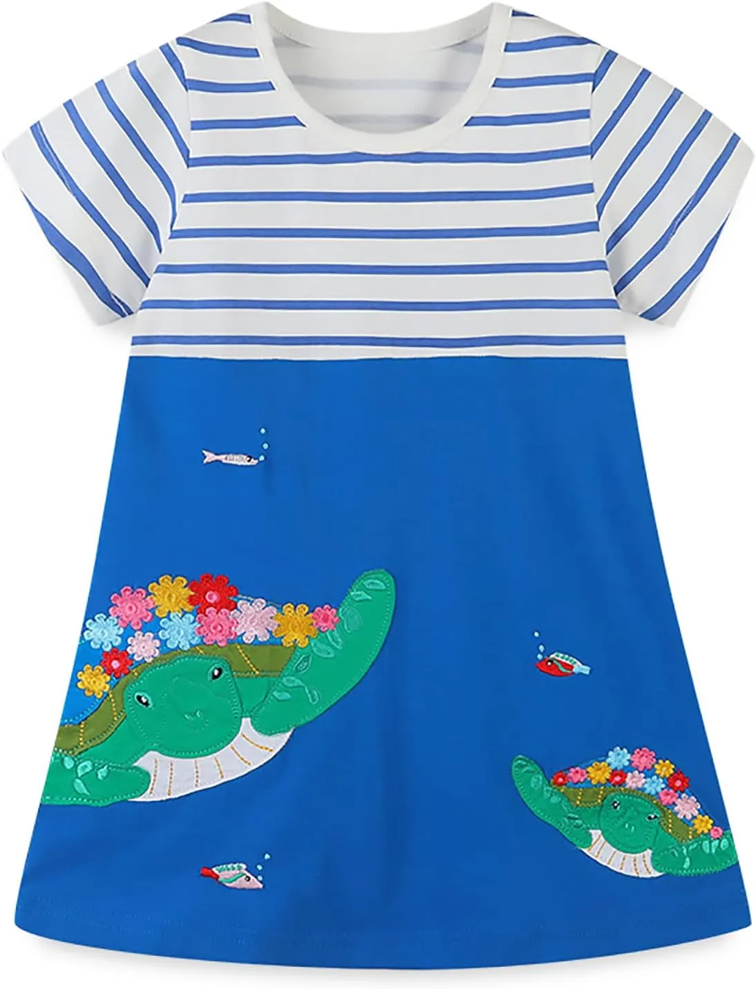 KISSOURBABY Little Girls Soft Summer Cotton Short Sleeve Dresses T-Shirt Casual Cartoon Dress