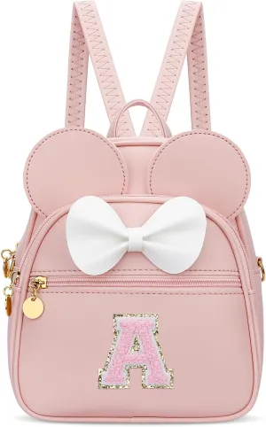 KKXIU Girls Initial Bowknot Cute Mini Backpack Small Women Daypacks, Personalized Trendy Stuff Gifts for Kids and Teen (A, Pink)