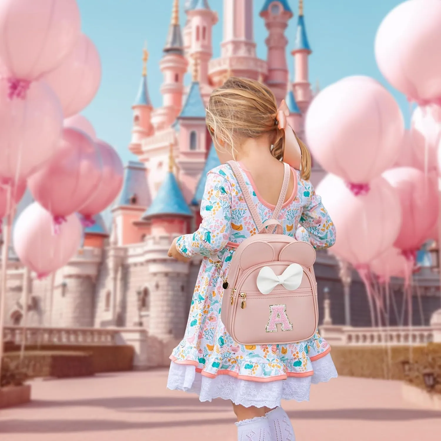 KKXIU Girls Initial Bowknot Cute Mini Backpack Small Women Daypacks, Personalized Trendy Stuff Gifts for Kids and Teen (A, Pink)