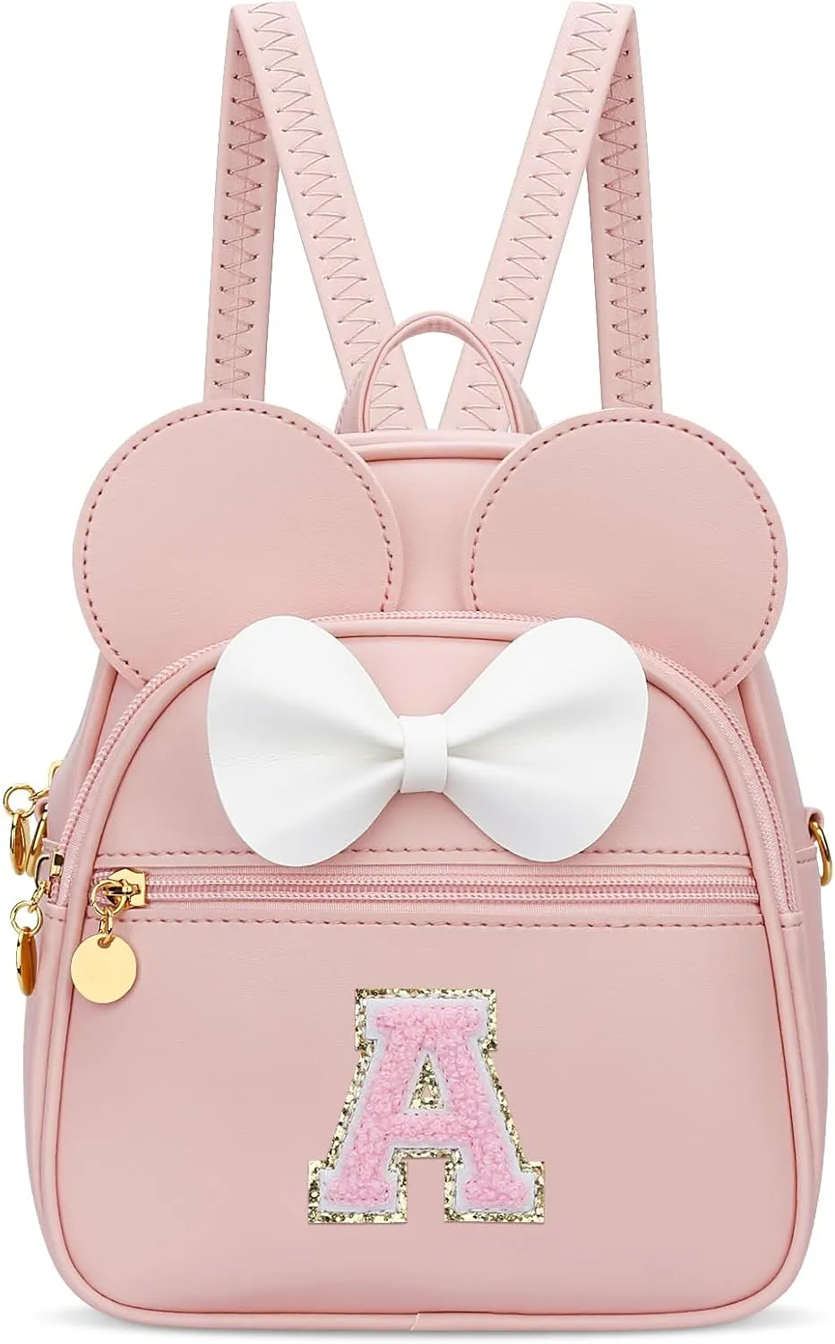 KKXIU Girls Initial Bowknot Cute Mini Backpack Small Women Daypacks, Personalized Trendy Stuff Gifts for Kids and Teen (A, Pink)