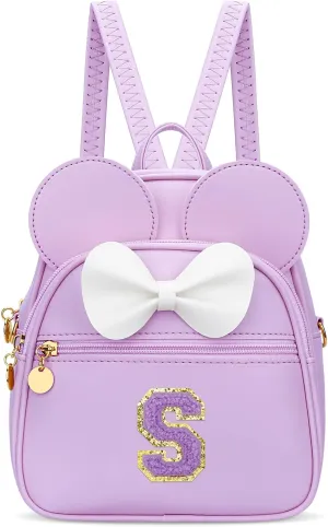 KKXIU Girls Initial Bowknot Cute Mini Backpack Small Women Daypacks, Personalized Trendy Stuff Gifts for Kids and Teen - Purple - S