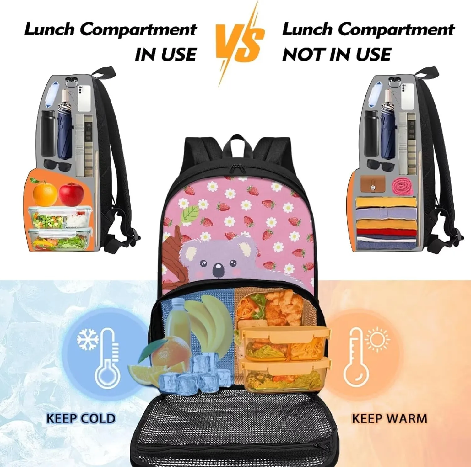 Koala Backpack for Girls School Backpack with Food Compartment Insulated Cooler All-in-One Bookbags for 6th Grade Girls Boys Kids School Bag for Daily Life or Picnic