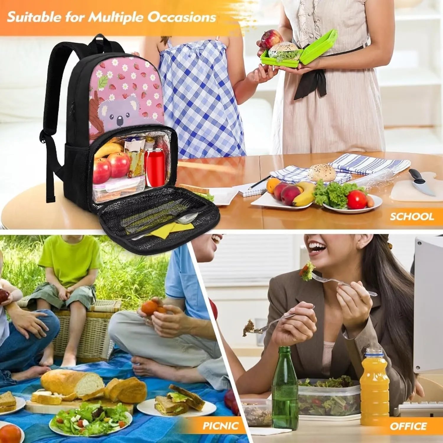 Koala Backpack for Girls School Backpack with Food Compartment Insulated Cooler All-in-One Bookbags for 6th Grade Girls Boys Kids School Bag for Daily Life or Picnic