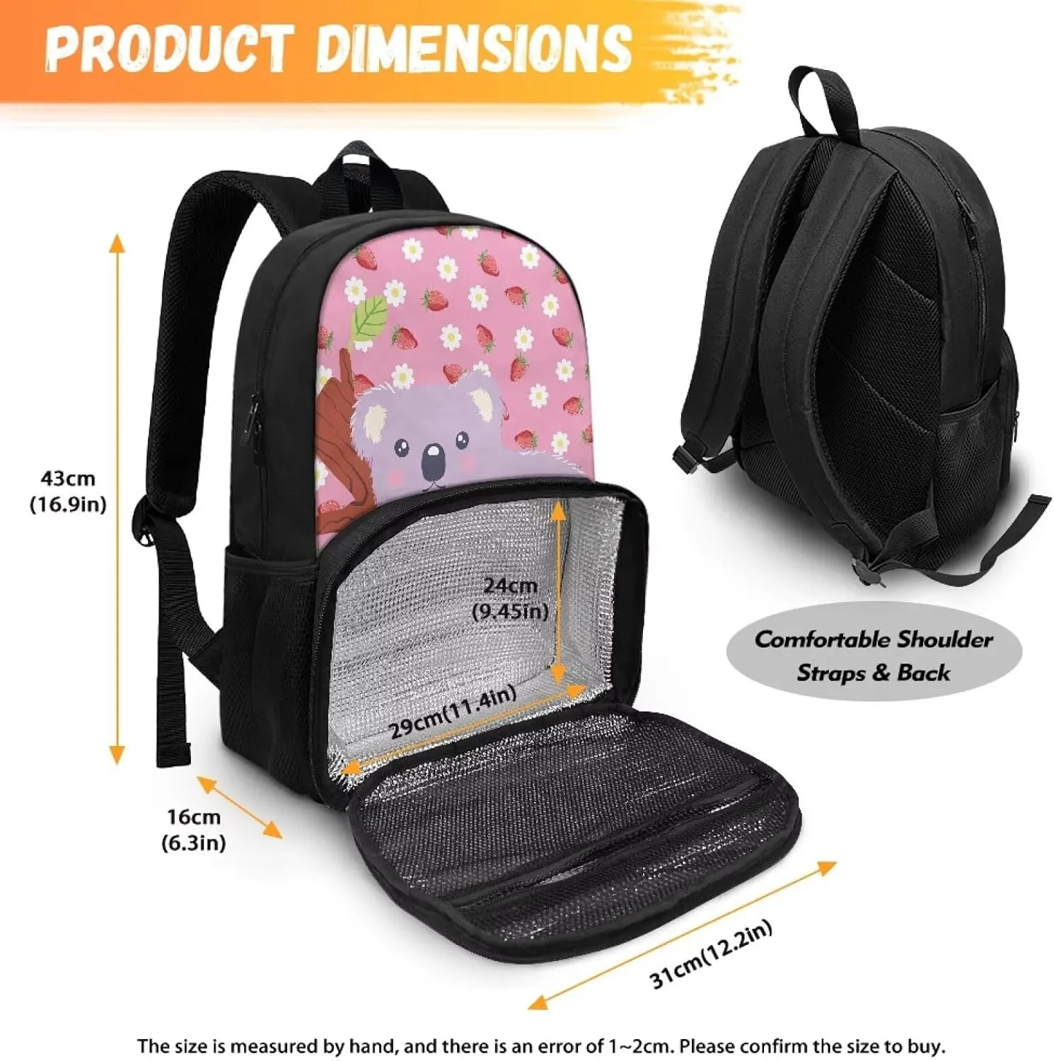 Koala Backpack for Girls School Backpack with Food Compartment Insulated Cooler All-in-One Bookbags for 6th Grade Girls Boys Kids School Bag for Daily Life or Picnic