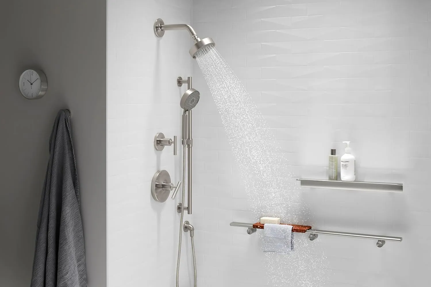KOHLER 22166-SN Purist Four-Function Handshower, Handheld Showerhead with 3 Spray Settings, 2.5 GPM, Vibrant Polished Nickel