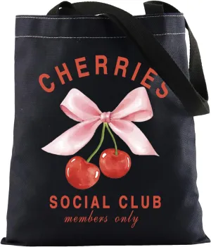 KUIYAI Coquette Cherry Tote Bag - Soft Girlie Gift with Pink Bow & Cherries
