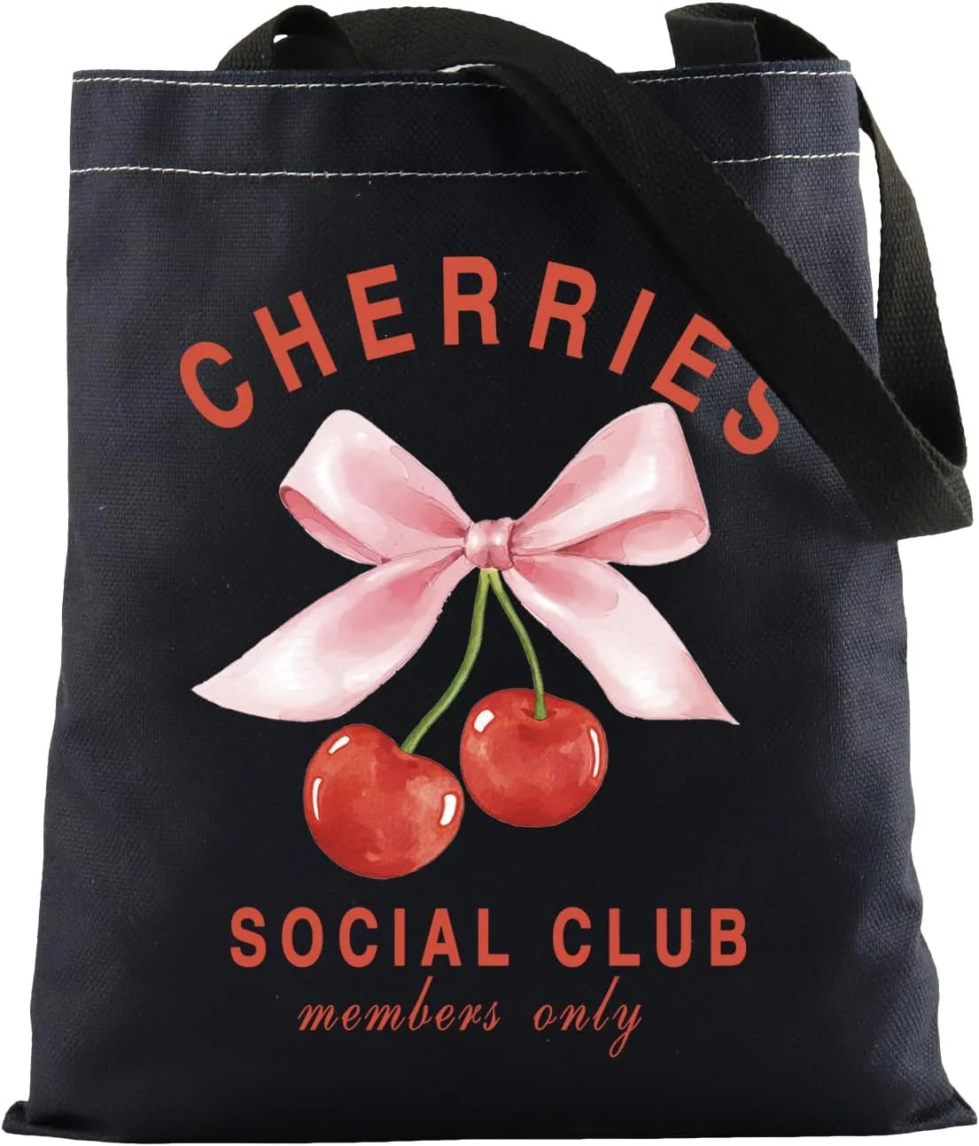 KUIYAI Coquette Cherry Tote Bag - Soft Girlie Gift with Pink Bow & Cherries