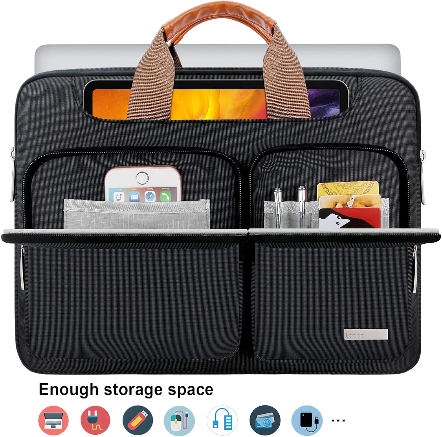 Lacdo 360° Protective Laptop Shoulder Bag, 16 inch Laptop Bag for 16 inch New MacBook Pro M4/M3/M2 /M1 Pro Max A3403 A3186 A2991 A2780 A2485 2024-2019, 15" Surface Laptop 7th Copilot PC Computer,Black