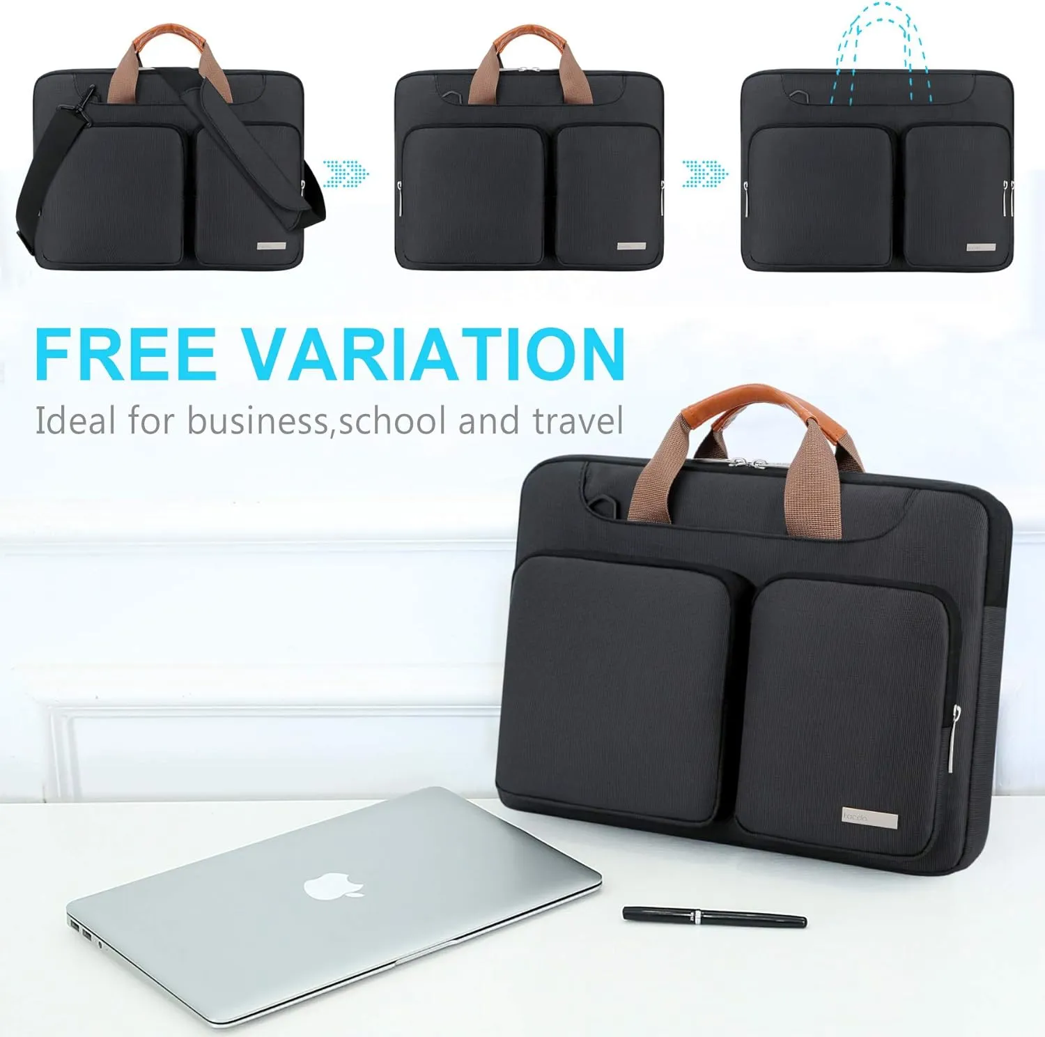Lacdo 360° Protective Laptop Shoulder Bag, 16 inch Laptop Bag for 16 inch New MacBook Pro M4/M3/M2 /M1 Pro Max A3403 A3186 A2991 A2780 A2485 2024-2019, 15" Surface Laptop 7th Copilot PC Computer,Black