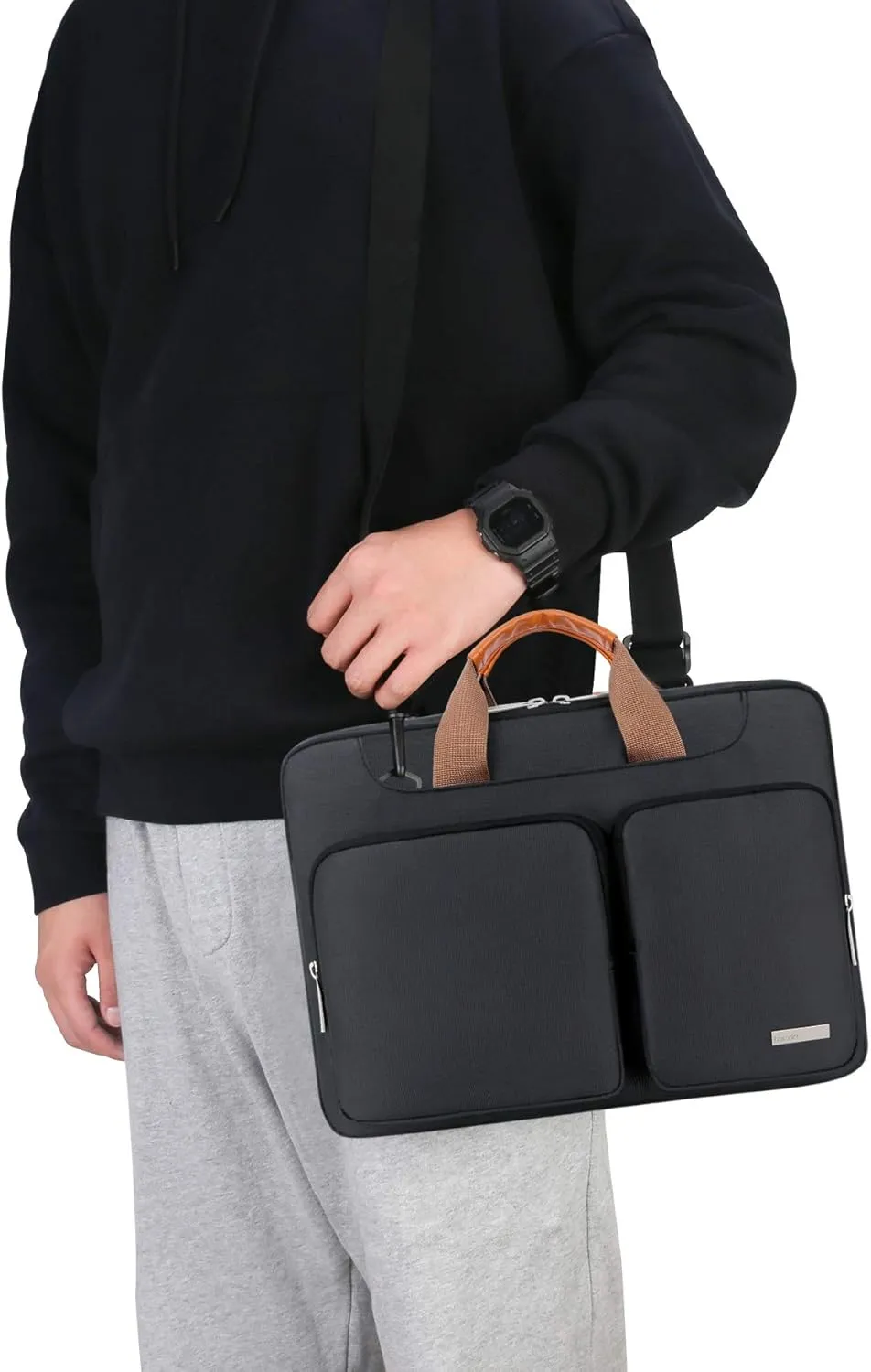 Lacdo 360° Protective Laptop Shoulder Bag, 16 inch Laptop Bag for 16 inch New MacBook Pro M4/M3/M2 /M1 Pro Max A3403 A3186 A2991 A2780 A2485 2024-2019, 15" Surface Laptop 7th Copilot PC Computer,Black