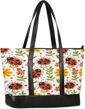 Ladybird Flower Leaves Laptop Tote Bag for Women Lightweight Work Purse with Multiple Compartments Fits 13-15.6 Inch Laptop Tablet Shoulder Bag for Office Travel Daily Use