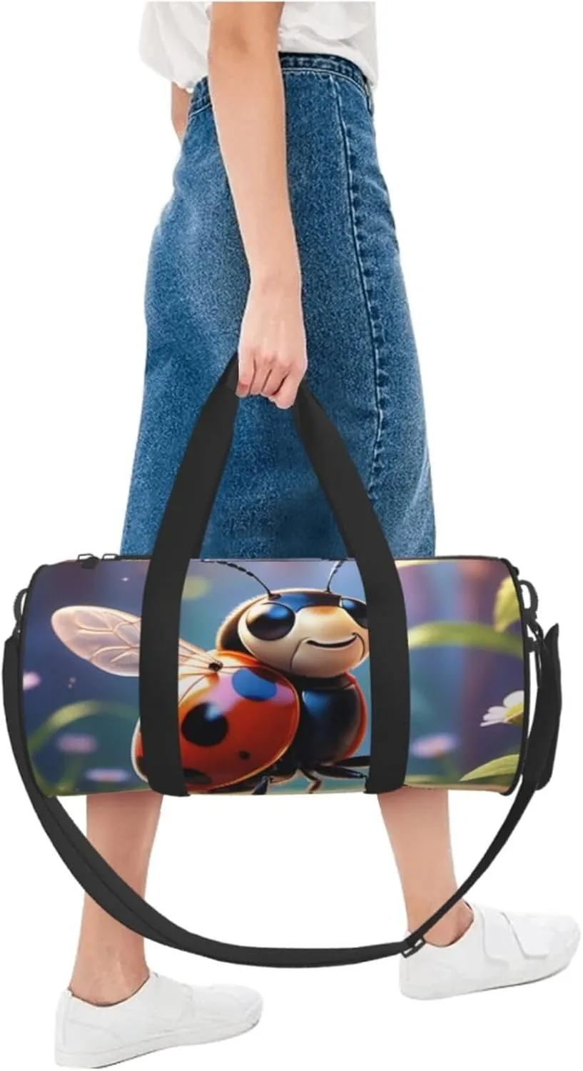 ladybug Printed Travel Bag,Round Personal Item Storage bag,Foldie Duffel Bag for Traveling Vacation,Fitness,Sports