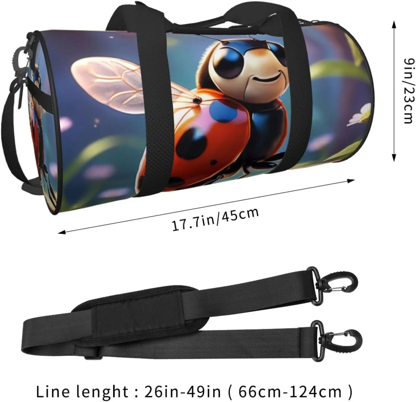ladybug Printed Travel Bag,Round Personal Item Storage bag,Foldie Duffel Bag for Traveling Vacation,Fitness,Sports