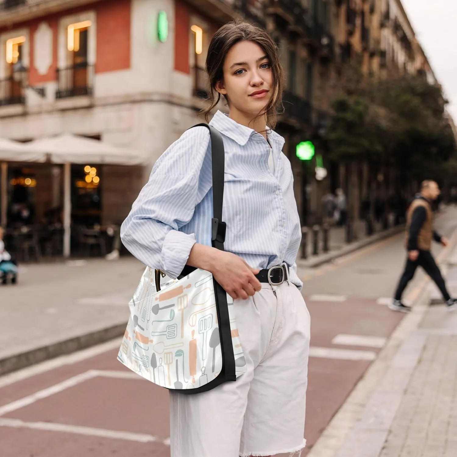 Lady's Leather Handbag with Zipper Adjustable Strap Shoulder Soft Hobo Crossboby Bag Pattern 1