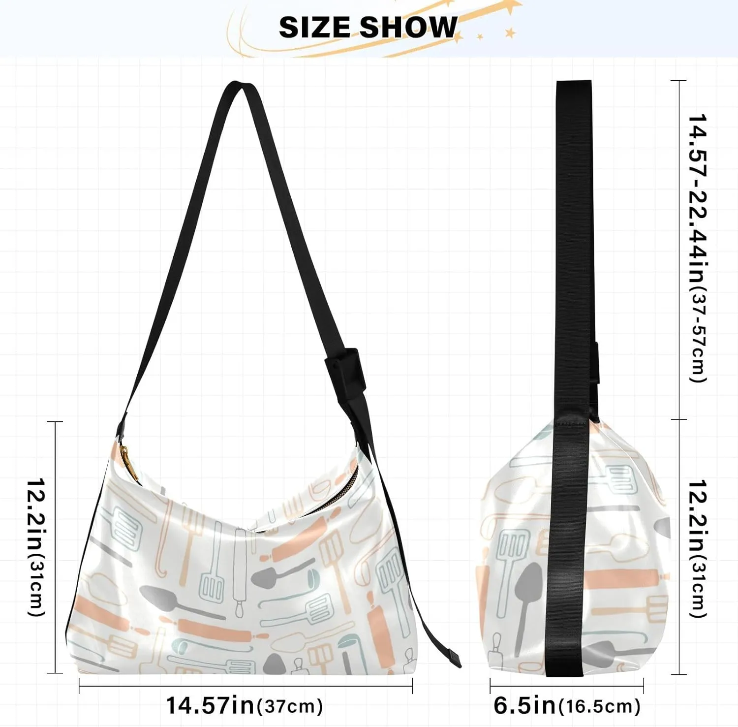 Lady's Leather Handbag with Zipper Adjustable Strap Shoulder Soft Hobo Crossboby Bag Pattern 1
