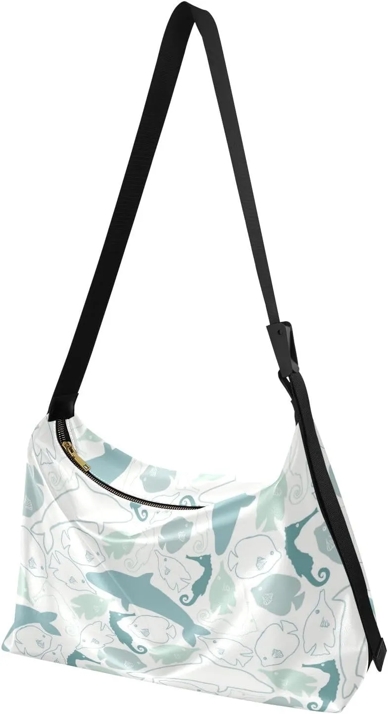Lady's Leather Handbag with Zipper Adjustable Strap Shoulder Soft Hobo Crossboby Bag Pattern 1