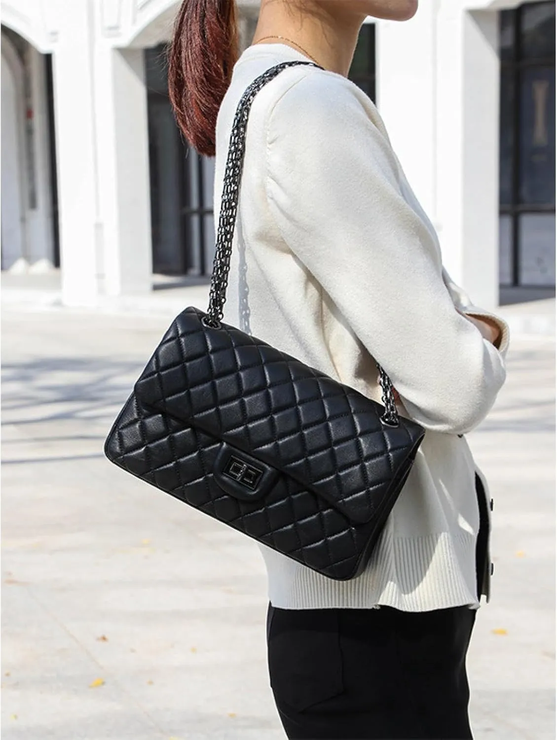 Lambskin Quilted Leather Women's Small Golden Ball OneShoulder Crossbody Chain Bag