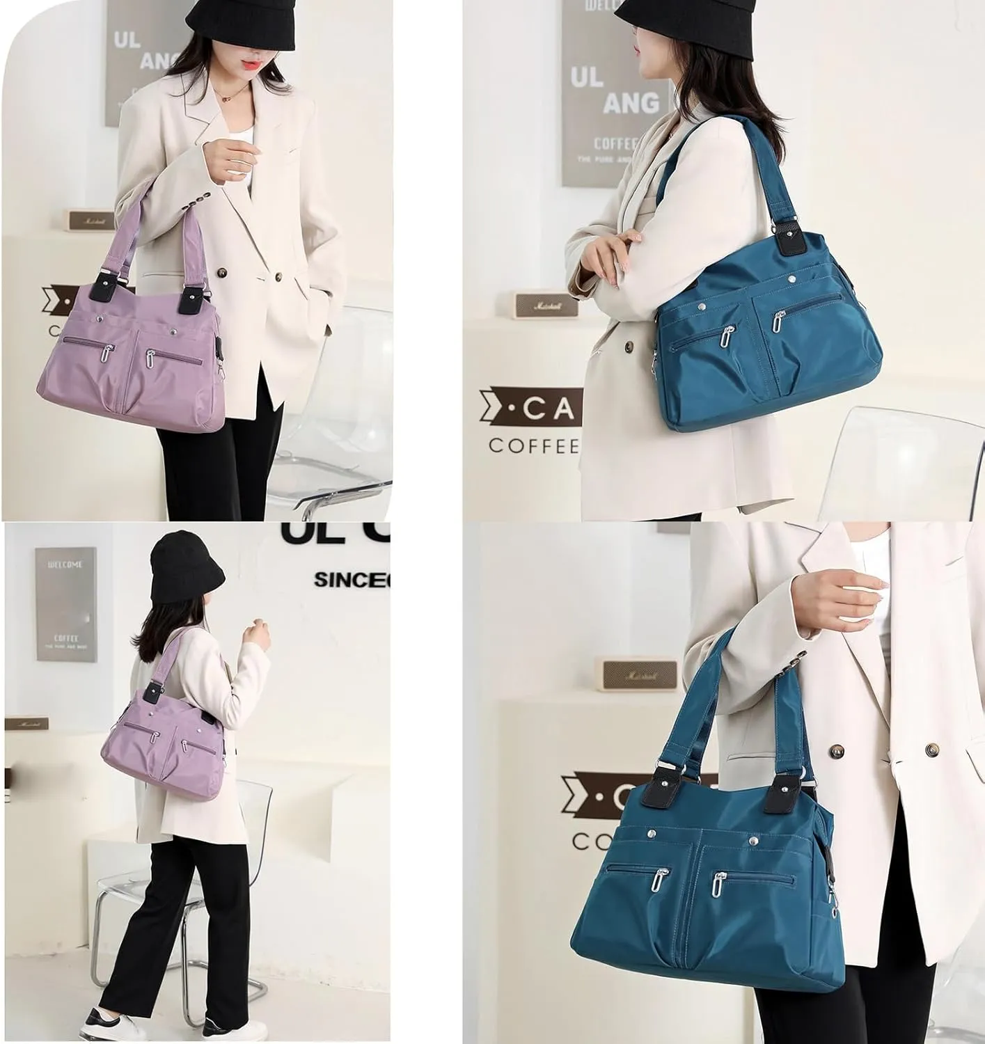 Langrents Large Capacity Waterproof Multi Pocket Shoulder Bag Crossbody Travel Messenger Bag Casual Nylon Bag for Women
