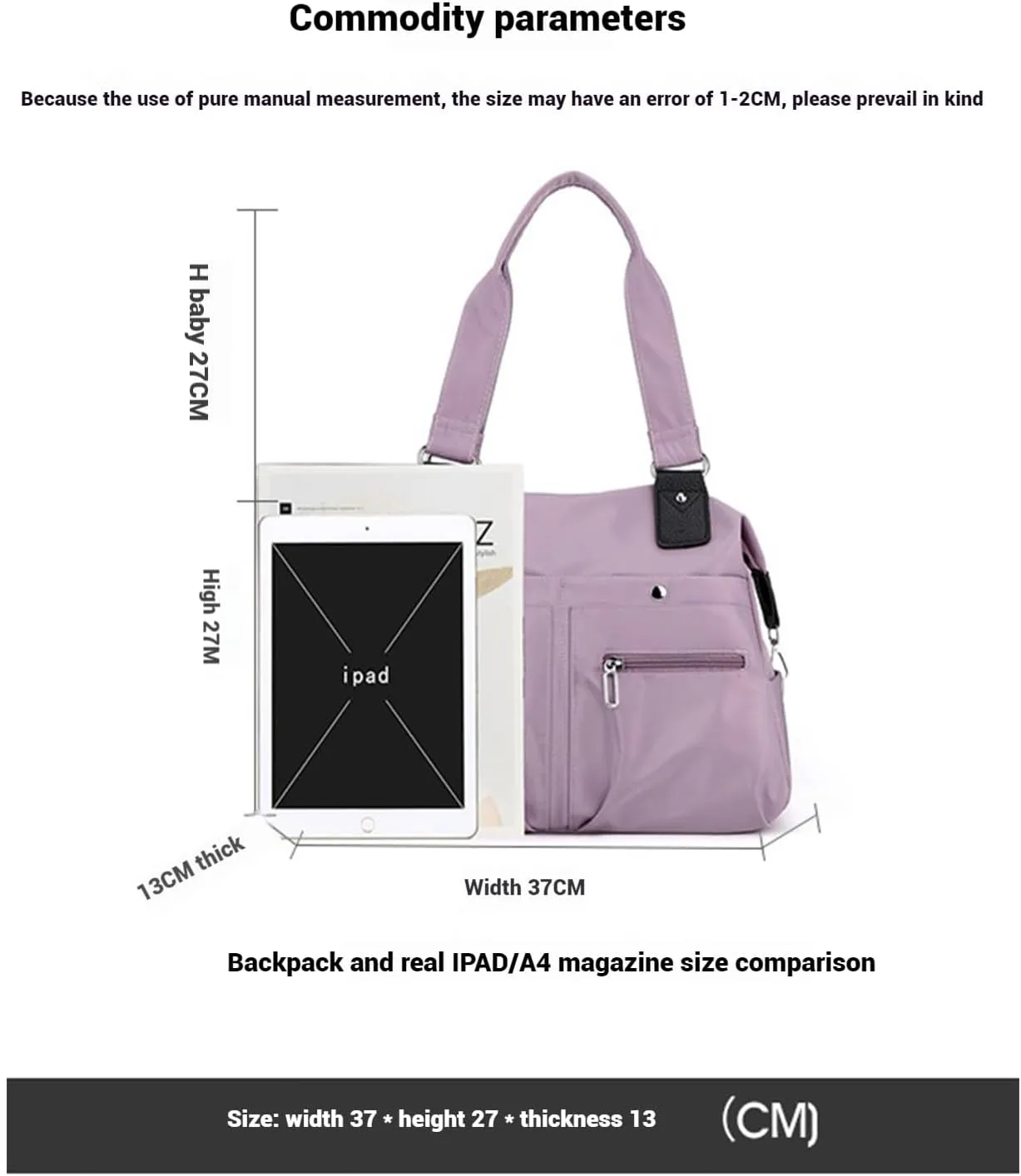 Langrents Nylon Tote Bag,Waterproof Large Capacity Multi Pocket Shoulder Bag, Crossbody Travel Bag For Women
