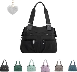 Langrents Nylon Tote Bag,Waterproof Large Capacity Multi Pocket Shoulder Bag, Crossbody Travel Bag For Women