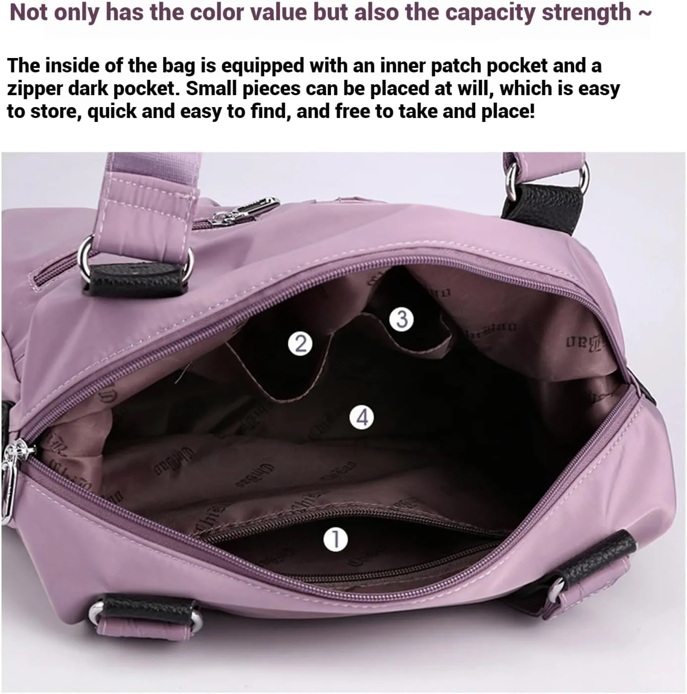 Langrents Nylon Tote Bag,Waterproof Large Capacity Multi Pocket Shoulder Bag, Crossbody Travel Bag For Women